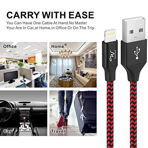 Wayona Usb Nylon Braided Data Sync And Charging Cable For Iphone, Ipad Tablet (Red, Black) - image 3
