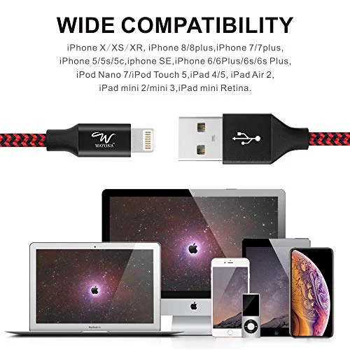 Wayona Usb Nylon Braided Data Sync And Charging Cable For Iphone, Ipad Tablet (Red, Black) - image 4
