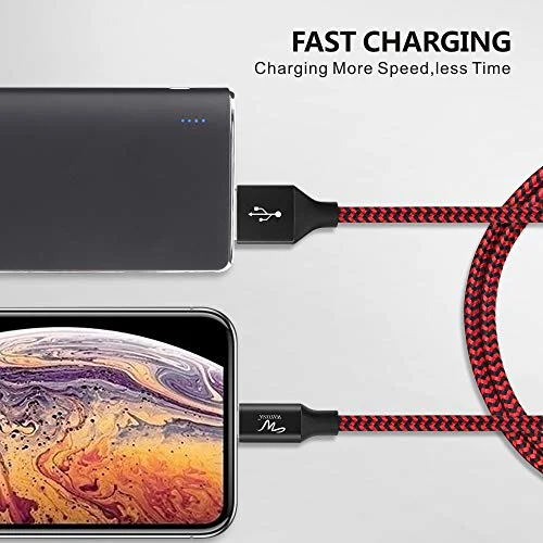 Wayona Usb Nylon Braided Data Sync And Charging Cable For Iphone, Ipad Tablet (Red, Black) - image 5