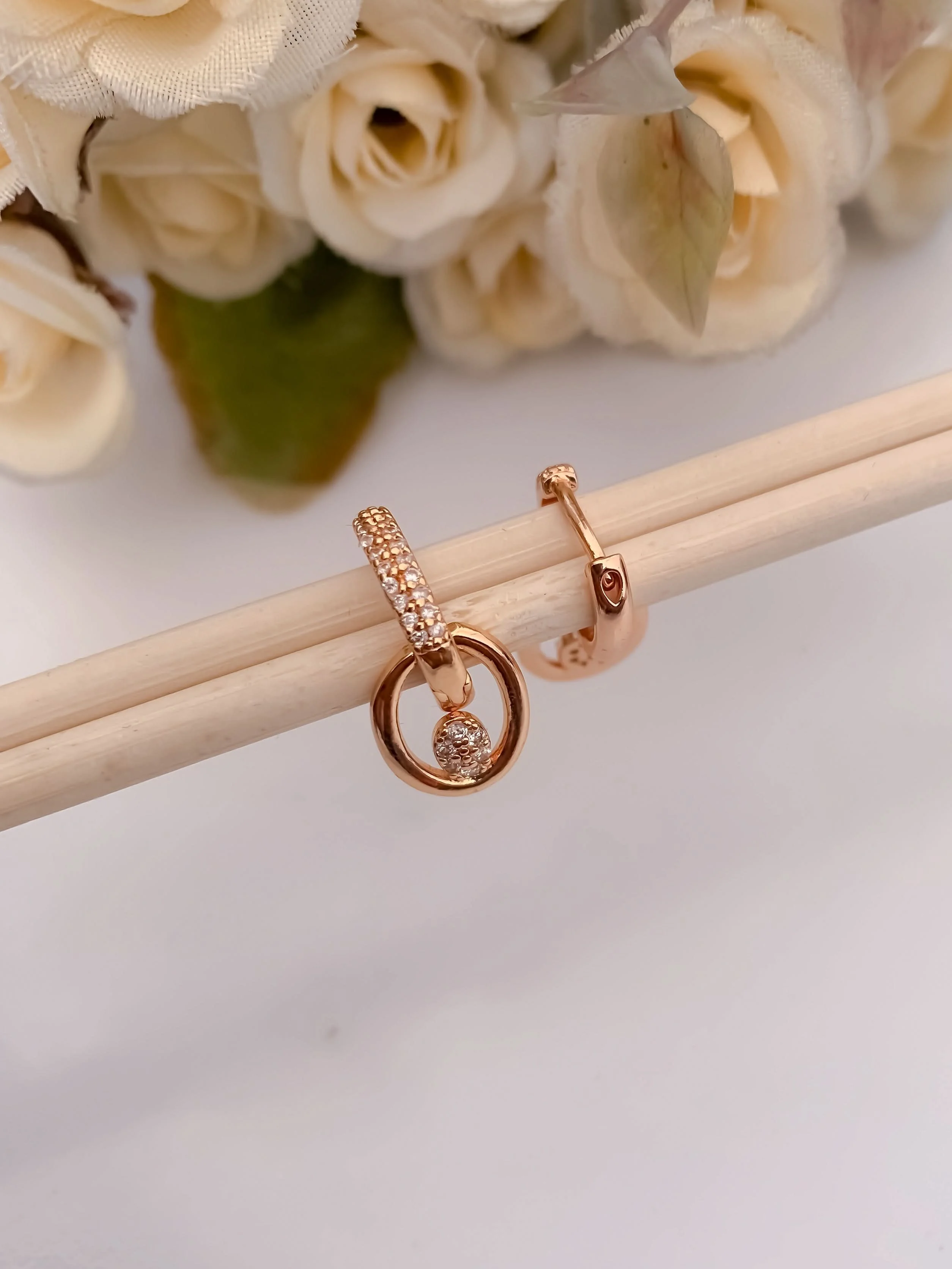 Buy 1 Get 1 Free-American Diamond Rose Gold Hanging Earrings Bali