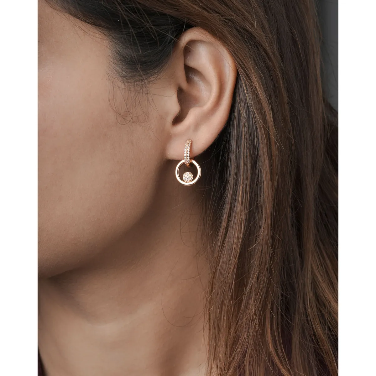 Buy 1 Get 1 Free -American Diamond Rose Gold Plated Delicate Fancy Bali