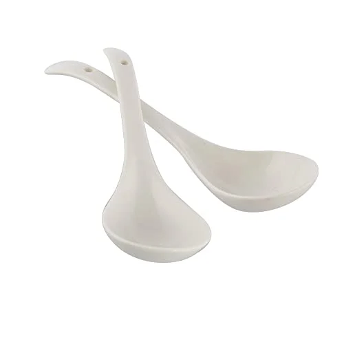 TAGROCK Ceramic Large Serving Spoon Ladle Set Microwave Oven Dishwasher Safe - 9" inch, Pack of 2 (White) - image 2