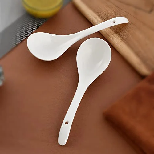 TAGROCK Ceramic Large Serving Spoon Ladle Set Microwave Oven Dishwasher Safe - 9" inch, Pack of 2 (White) - image 3