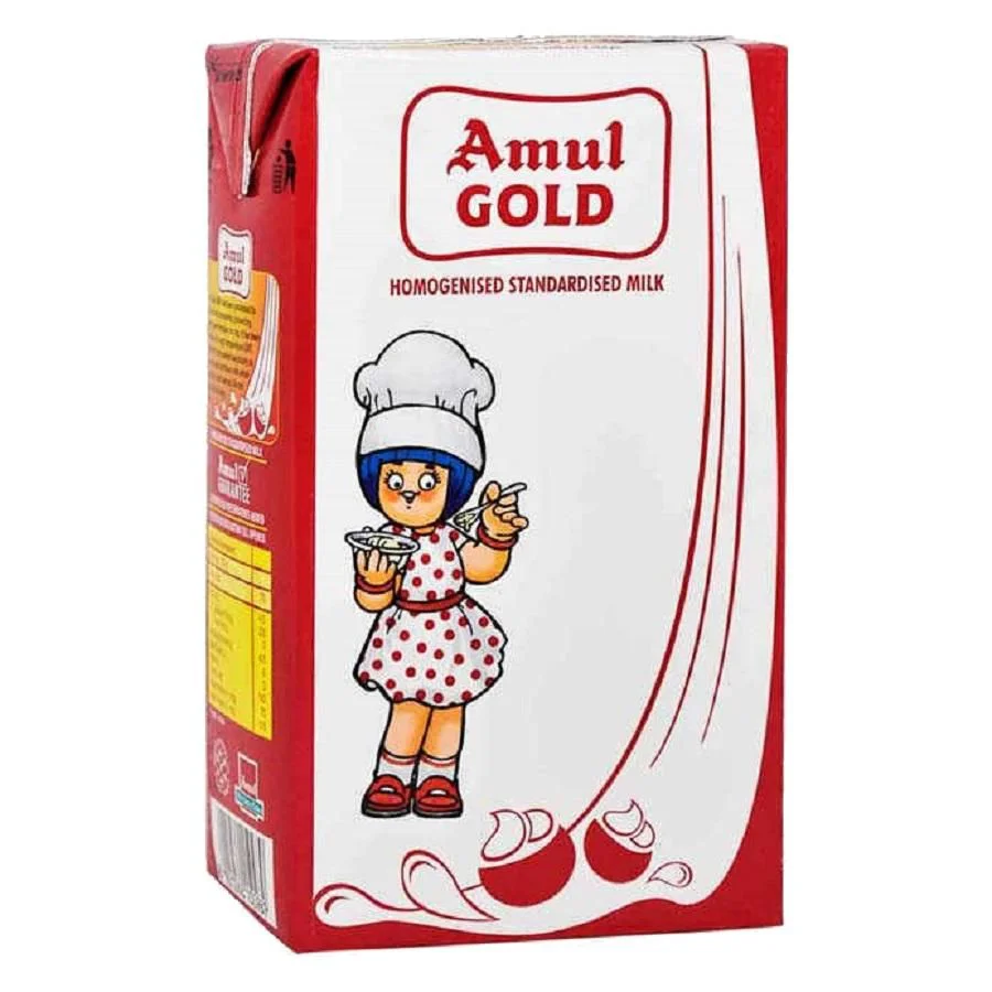 10x Amul Homogenised Gold Milk, Pack of 10 - 10KG (1Ltr x 10)