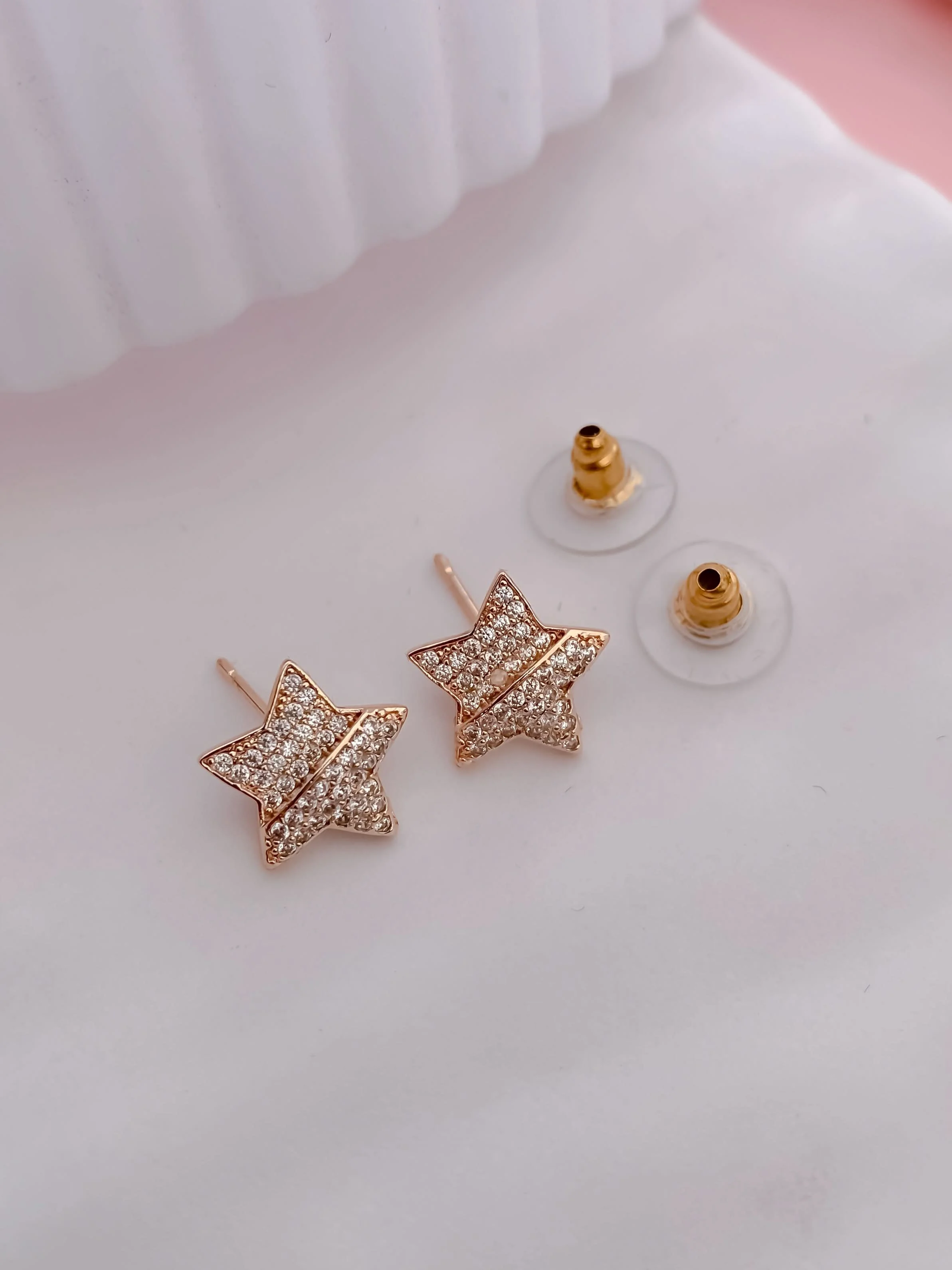 Buy 1 Get 1 Free -American Diamond Rose Gold Plated Star Shape Earrings