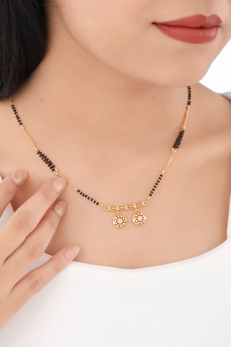Buy 1 Get 1 Free - Dual Crystal Disc Minimal Mangalsutra Necklace