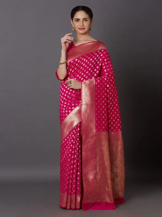 Pink & Gold-Toned Silk Blend Woven Design Kanjeevaram Saree