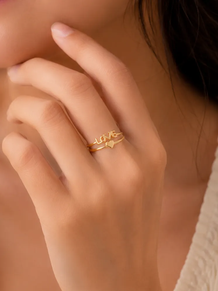 Love Heart Adjustable Gold Ring