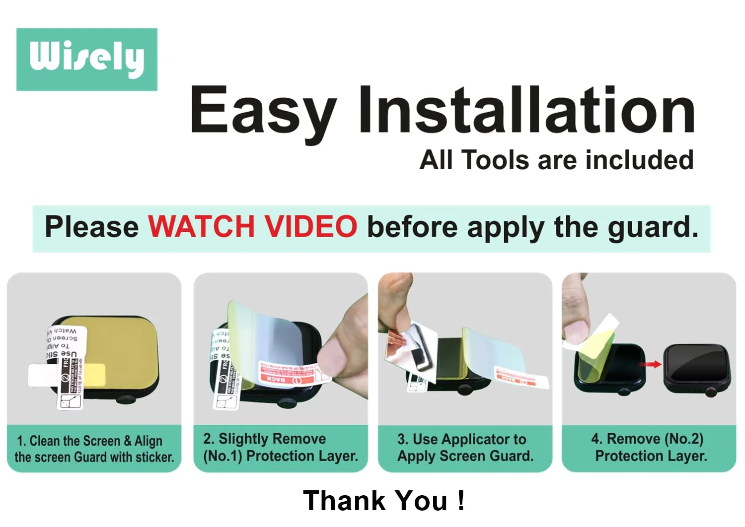 Wisely |3pcs| Screen Guard Protector For Fire Boltt Lumos Smartwatch |1.91"| Bubble Free, Easy installation kit, Clear HD, Full Cover - image 3