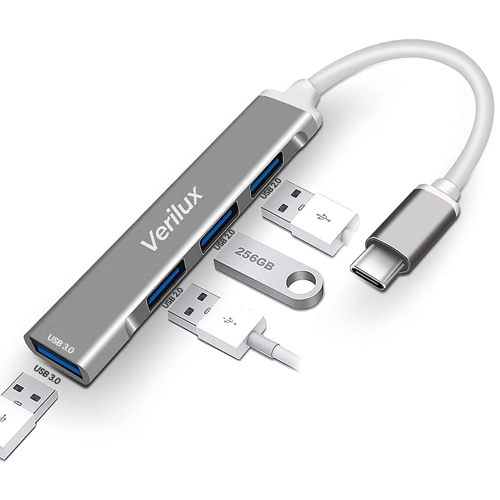 Verilux® USB C Hub Multiport Adapter with 4 USB Ports High Speed 3.0 USB Hub for Laptop USB Type C Hub for Macbook Pro Air C-Type Smartphones USB Extender with Multi USB Port for Laptop Type-C Devices - image 2