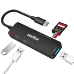 Verilux® USB C Hub 5 in 1 USB Type C Hub with USB 3.0+2.0, SD/Micro SD Card Reader USB Hub for Laptop USB Extender with Multi USB Port for Laptop USB Port Extension for MacBook Air/Pro M1/M2, iPad Pro