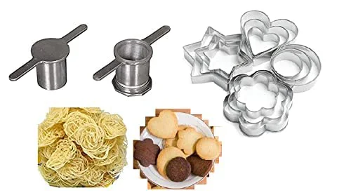 UROOJ Best Combo of Aluminium Kitchen Press ith 5Blades Snack/Noodles Press/Muruklu/Murukku Maker & M Tech 12 Pieces Cookie Cutter Stainless Steel Cookie Cutter with 4 Different Shape - image 3