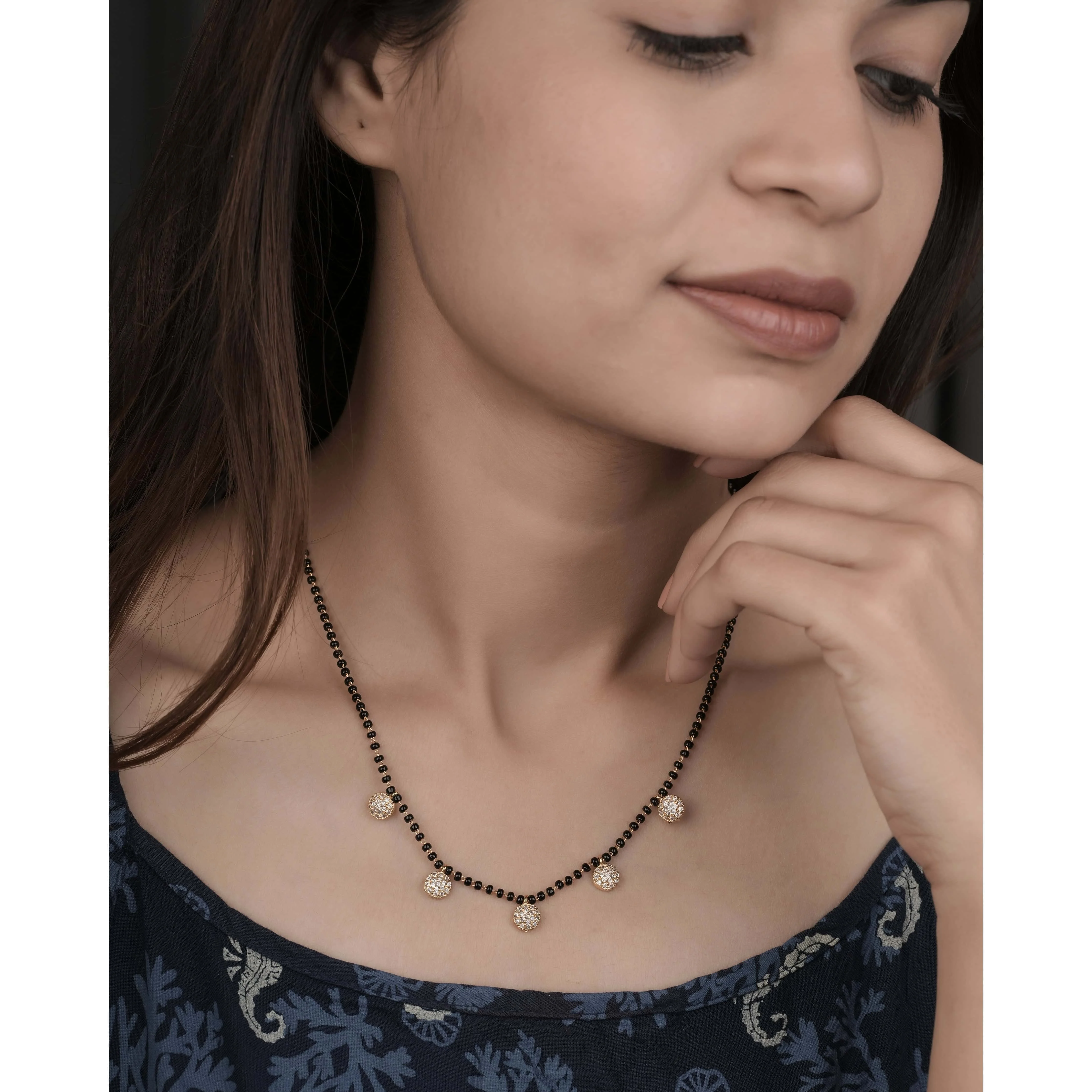 Buy 1 Get 1 Free - Minimal Multi Disc Crystal Black Bead Mangalsutra