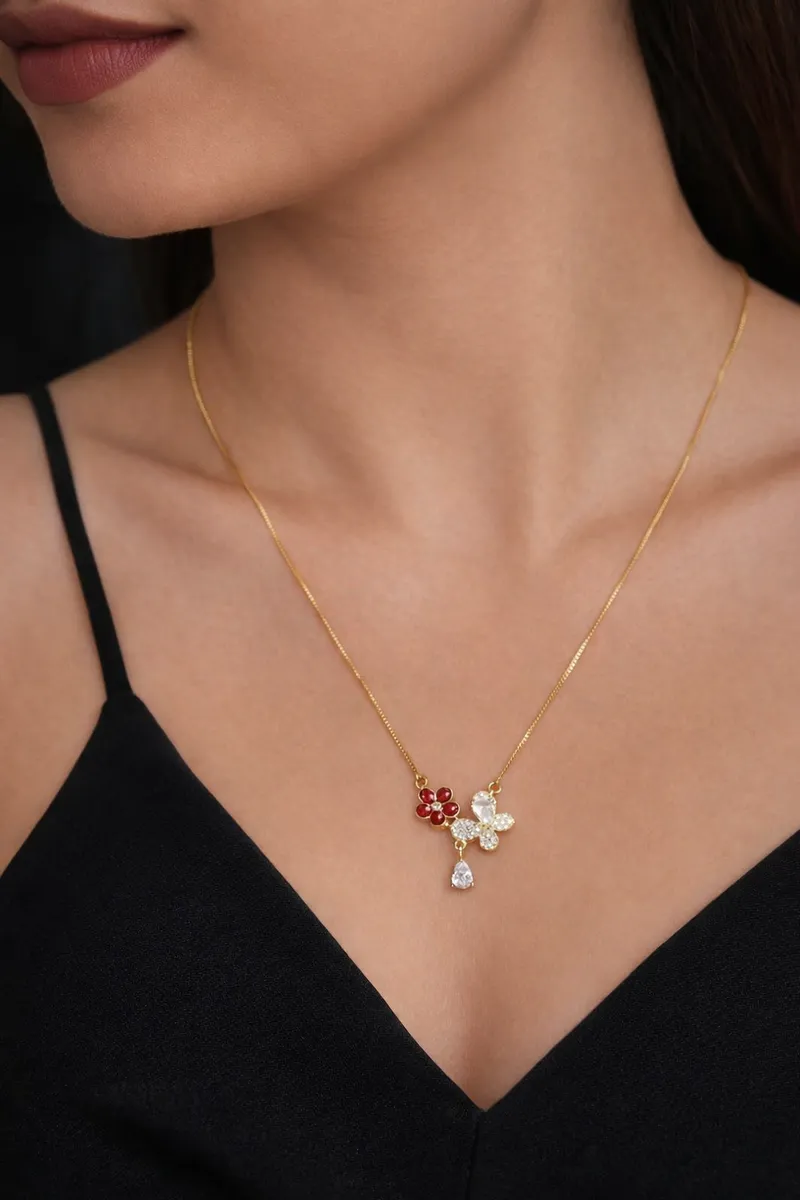 American Diamond Butterfly Fancy High Gold Chain Pendant