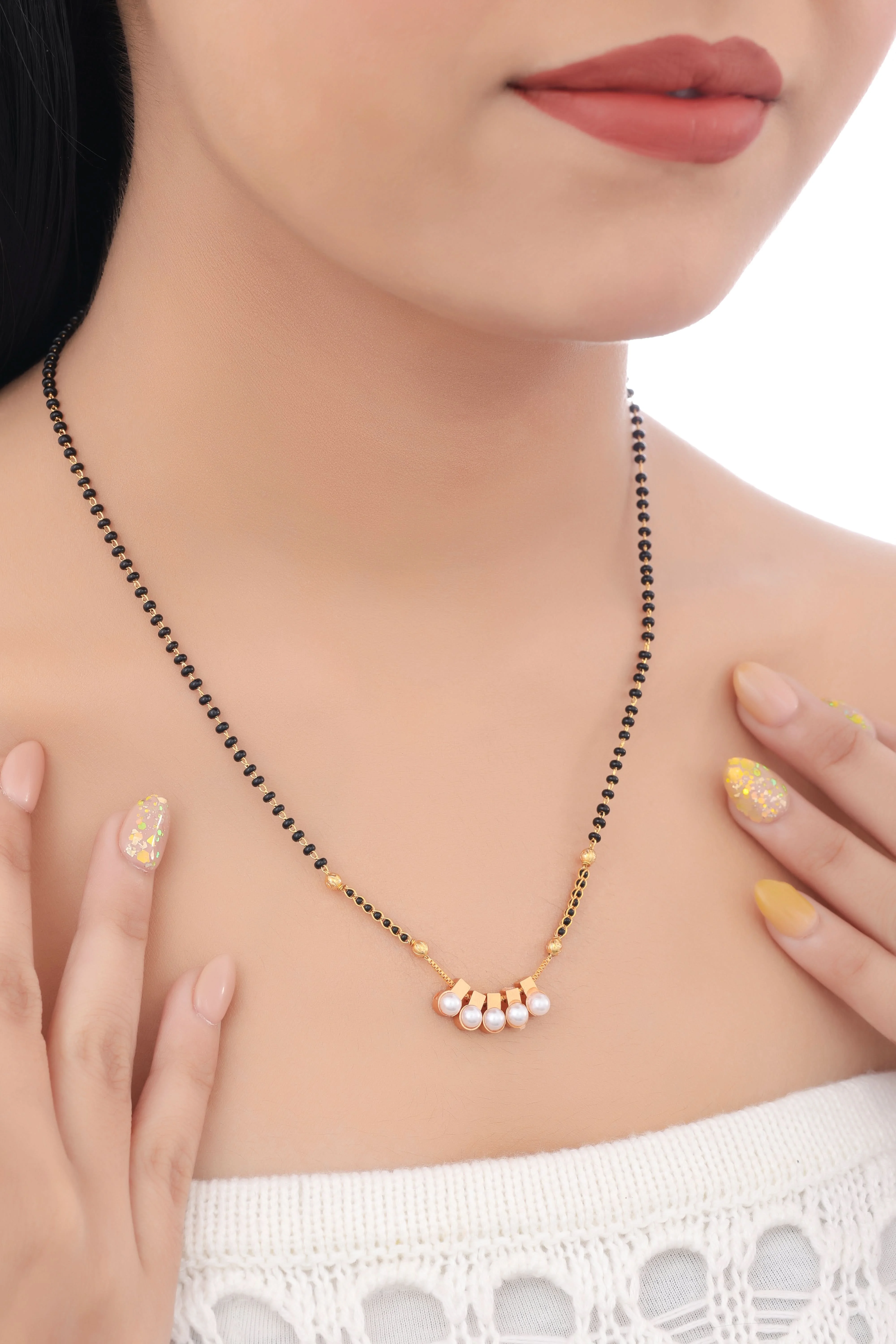 Buy 1 Get 1 Free- Minimal Pearl Bar Mangalsutra Necklace