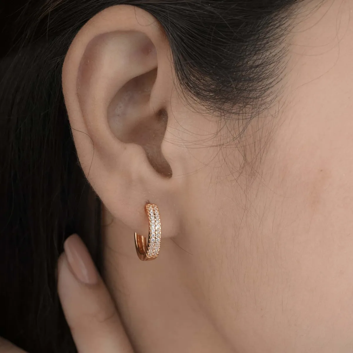Rose Gold Double Row Crystal Hoop Earrings – Luxe Sparkle Edition
