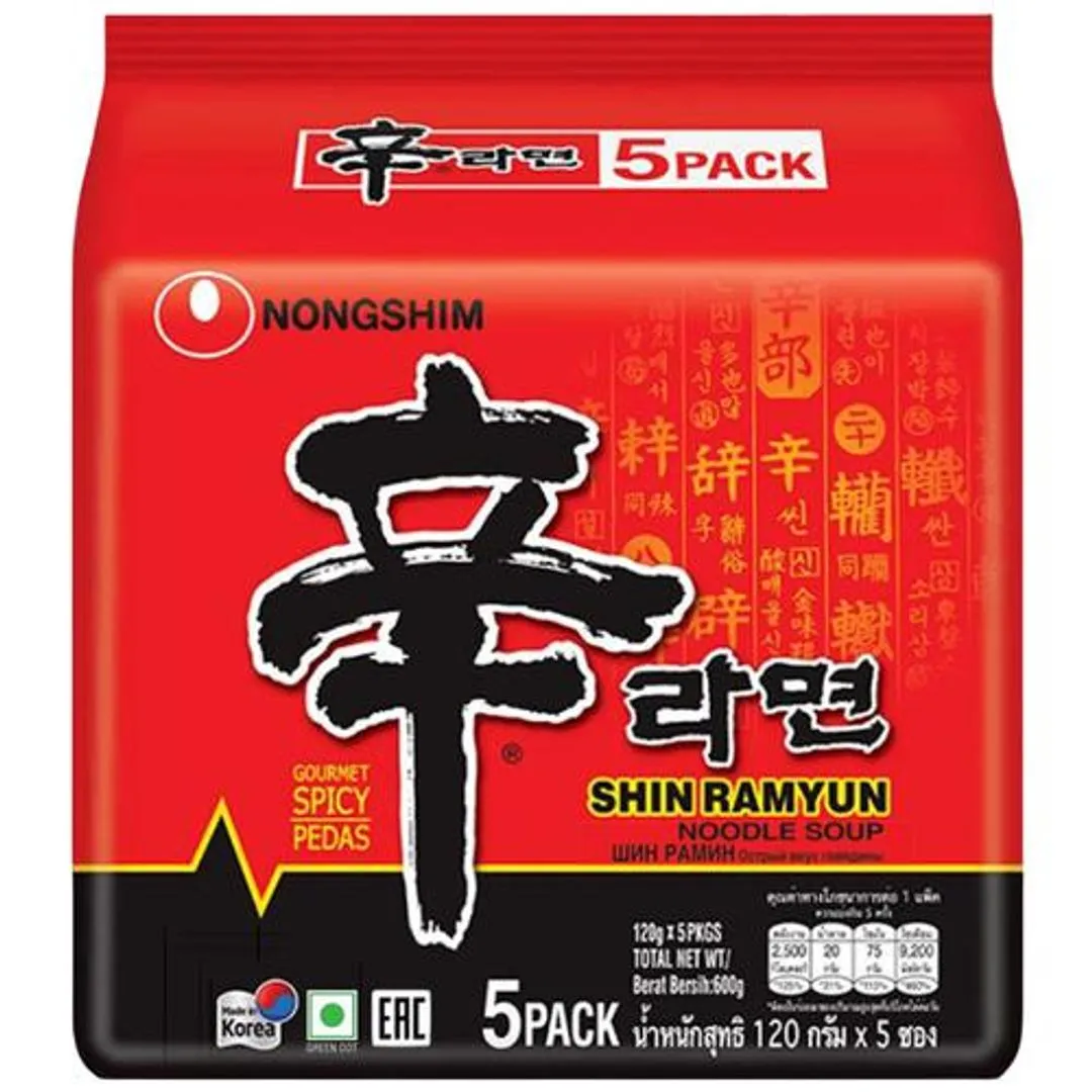 NONGSHIM Shin Ramyun 5-In-1 Noodle Soup - Gourmet Spicy, 600 g Pouch