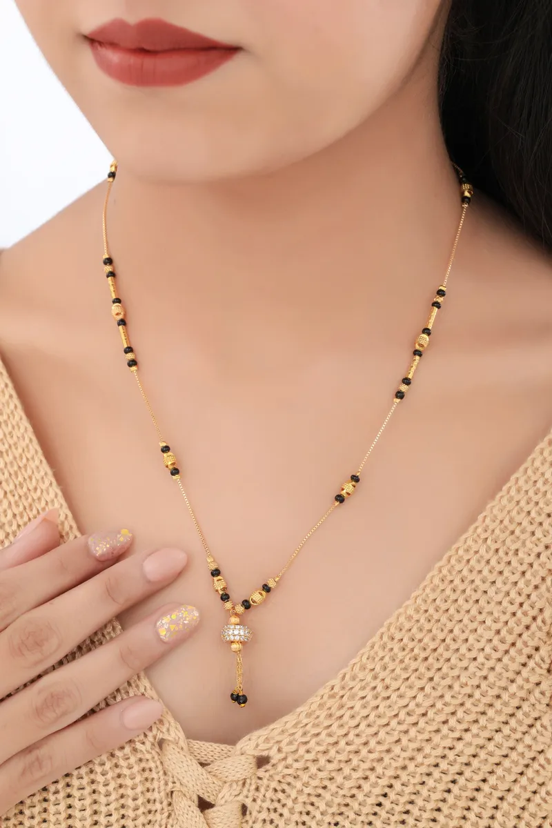 Buy 1 Get 1 Free - Elegant Gold-Bead Mangalsutra with Crystal Drop Pendant