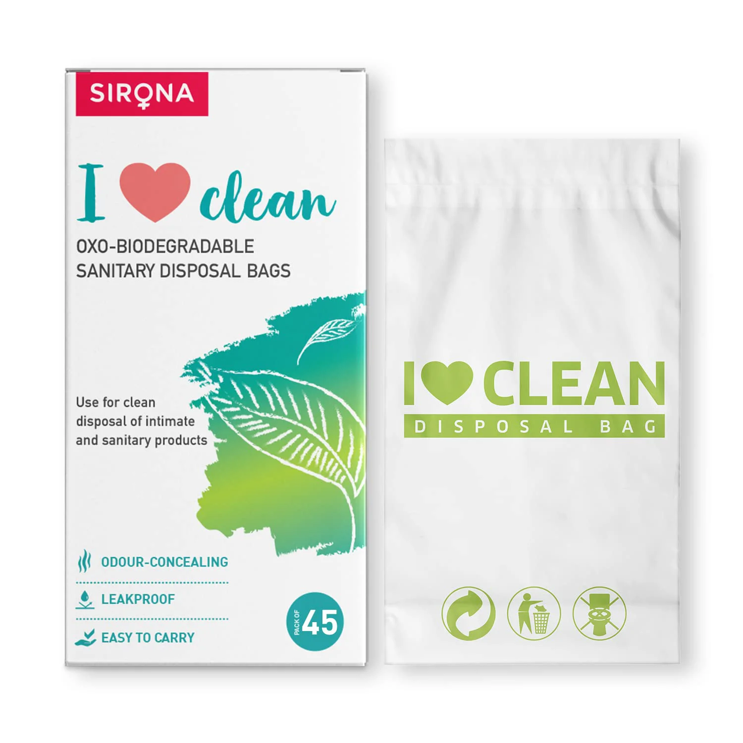 Sirona Sanitary Disposal Bags | 45 Bags | Pad Disposable Bags for Discreet Disposal of Tampons, Condoms, Sanitary Pads, Panty Liner & Personal Hygiene Waste (Green) - image 2