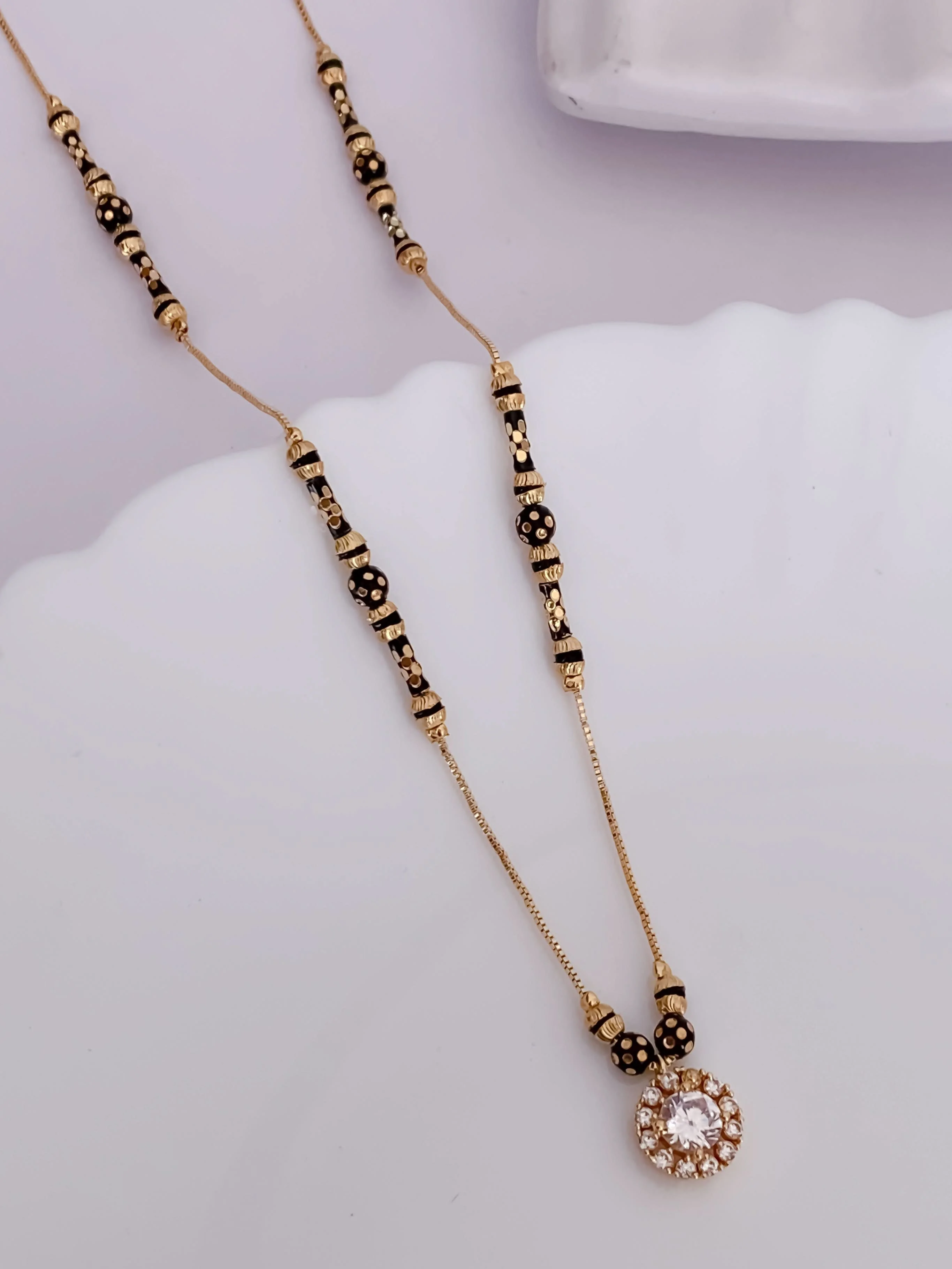 Buy 1 Get 1 Free -Gold Finish Round CZ Solitaire Mangalsutra