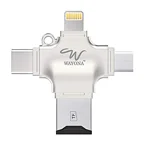 Wayona WR28 4-in-1 OTG Card Reader Connect with USB, Micro USB, Type C and Lightning Connector - Without Memory Card (Silver)