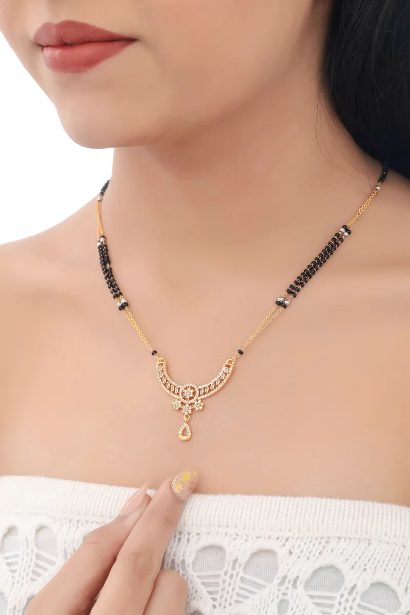 Buy 1 Get 1 Free -  American Diamond High Gold Flower shape Hanging Mangalsutra