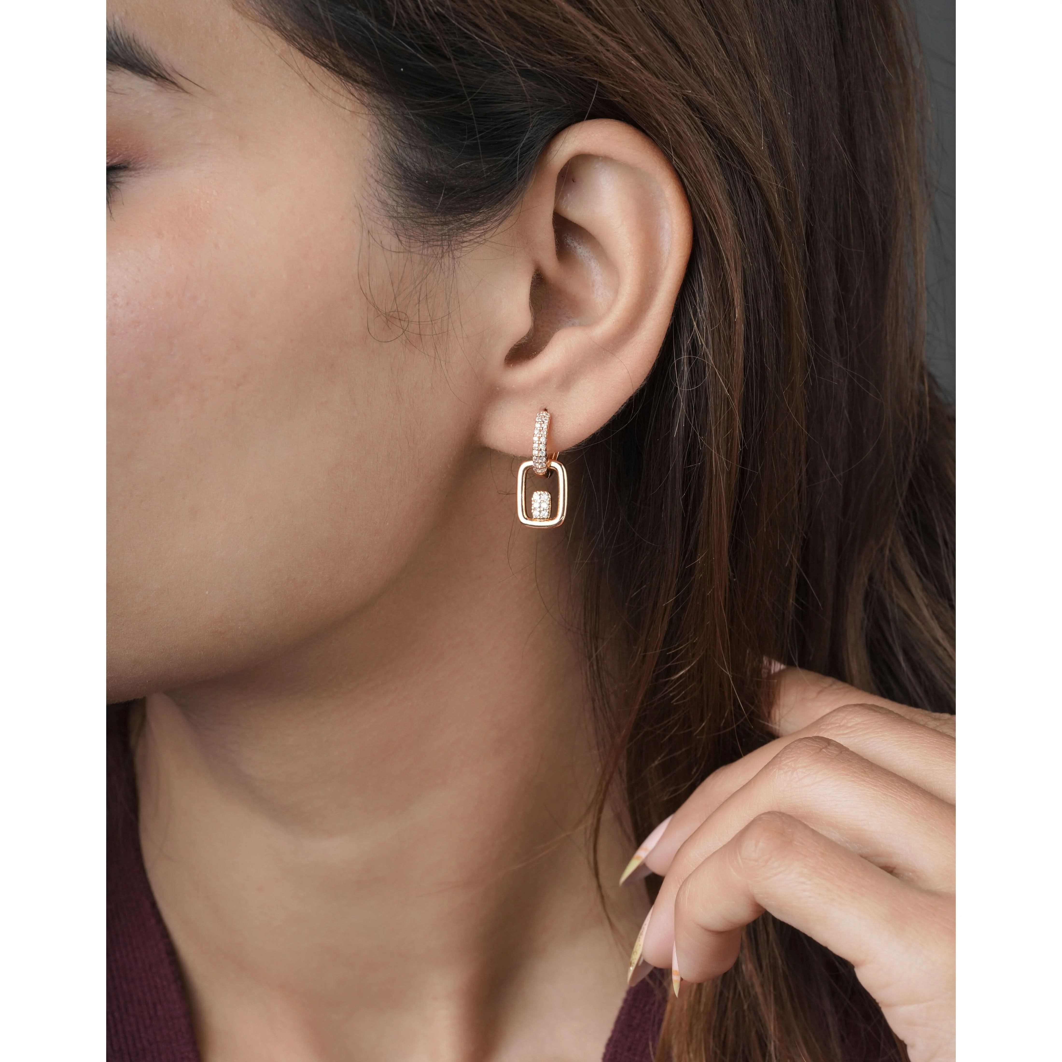 Buy 1 Get 1 Free -American Diamond Rose Gold Plated Delicate Bali