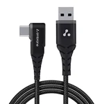 Ambrane Type C Mobile Charging Cable 3A Fast Charging, 1.5 Meter, L Shaped Braided Cable, 480Mbps Data Transfer for Smartphones, Tablets, Laptops & Other Type C Devices (ABLC10, Black and Grey)