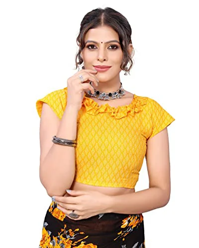 Tarshika Women's Yellow Floral Printed Georgette Saree with unstitched blouse piece(FLORAL YELLOW_W_Free Size) - image 3