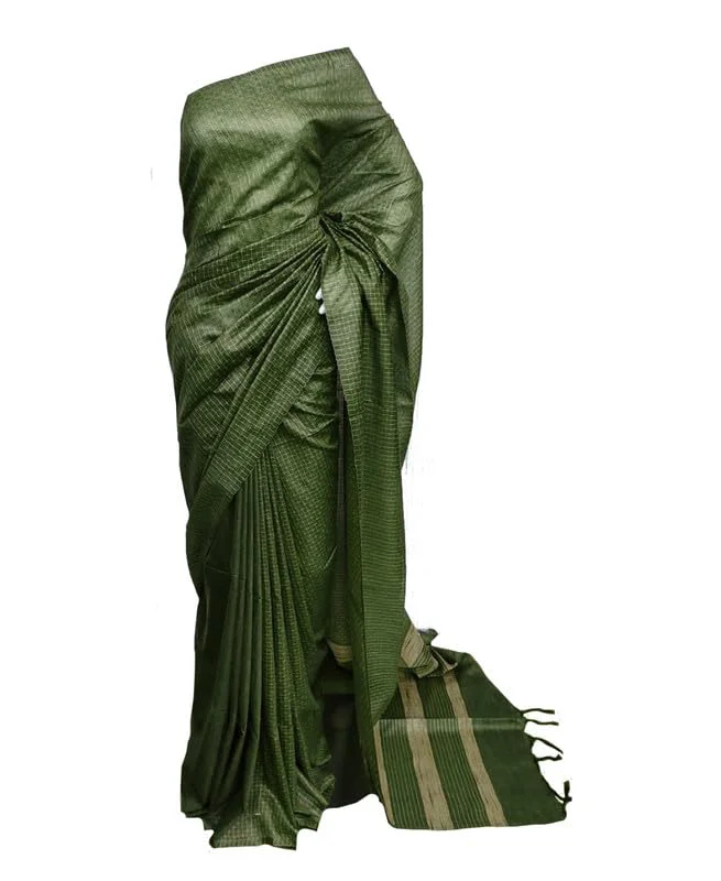 SheenKraft | Women's Checked Saree Indian Bhagalpuri Silk Traditional Sari with Blouse Piece-Free Size (11902 Fern Green) - image 3