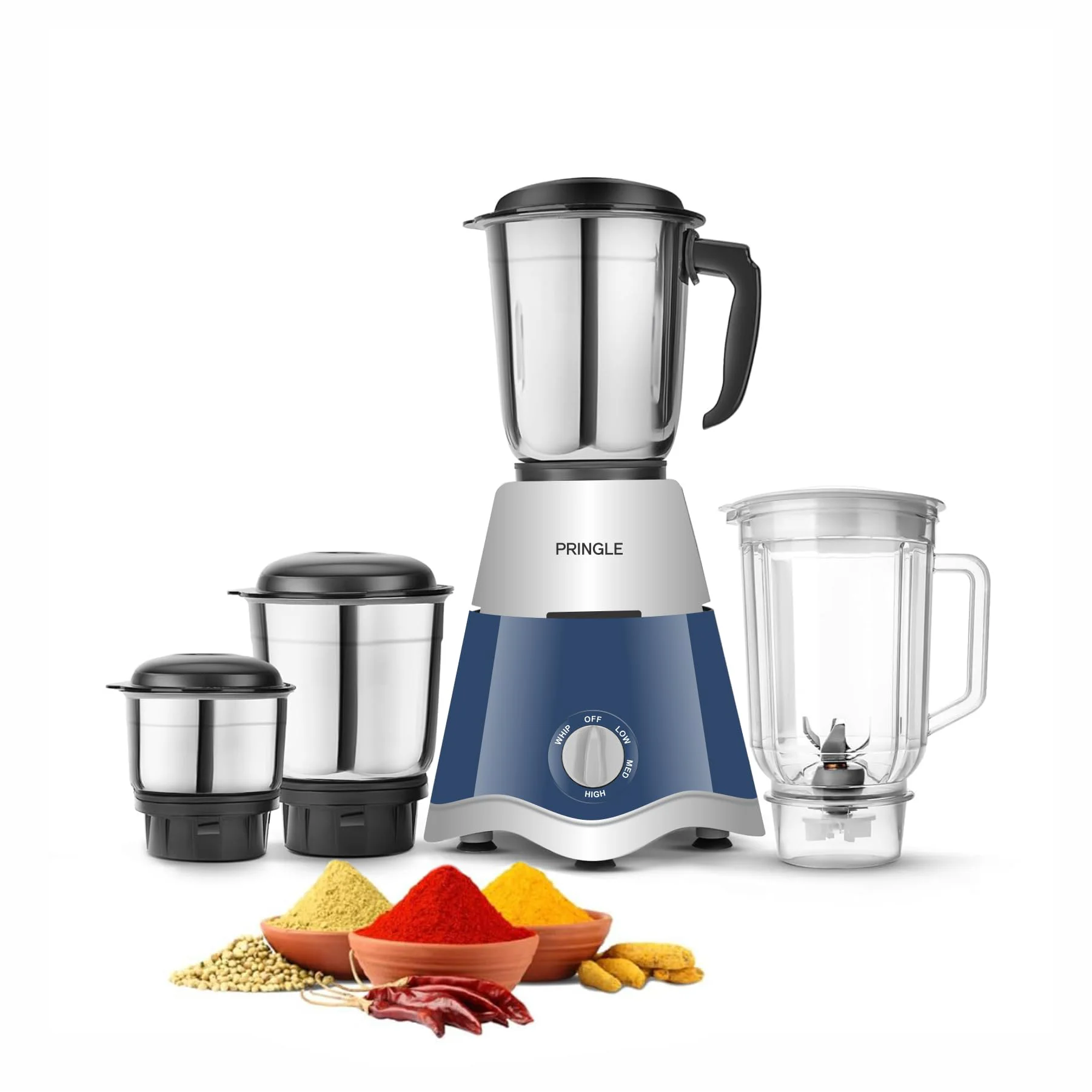 Pringle Crown Dlx 750 Watt Juicer Mixer Grinder with 4 Jars for Grinding, Mixing, Juicing with Powerful Motor | 1 Year Warranty | (Blue & Gray, 4 Jars) - image 2