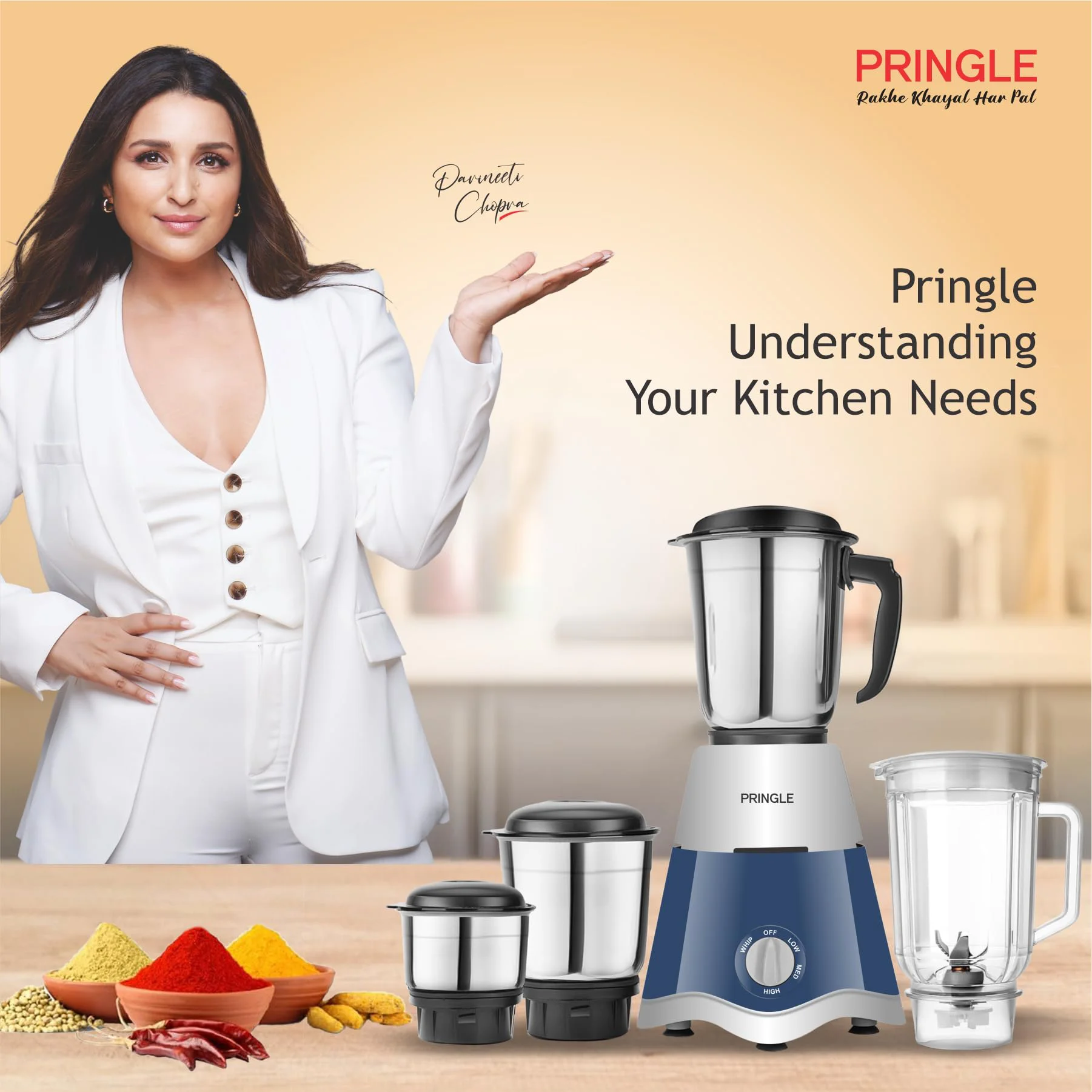 Pringle Crown Dlx 750 Watt Juicer Mixer Grinder with 4 Jars for Grinding, Mixing, Juicing with Powerful Motor | 1 Year Warranty | (Blue & Gray, 4 Jars) - image 5
