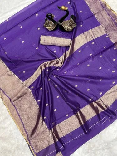 WILLFE Women's Cotton Soft Silk Jamdani Sarees With Attach Unstitched Blouse Piece (Purple) - image 2