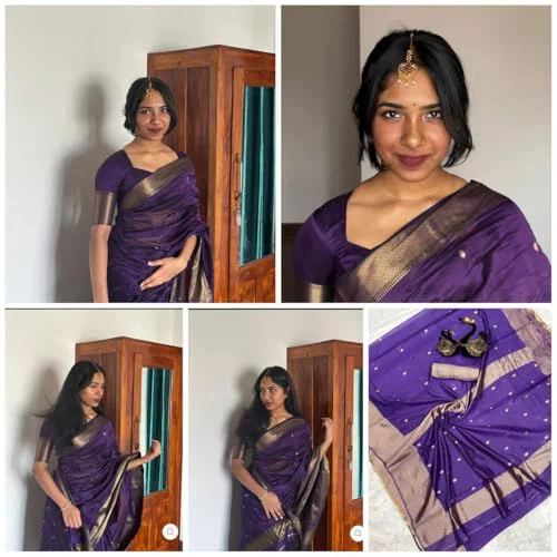 WILLFE Women's Cotton Soft Silk Jamdani Sarees With Attach Unstitched Blouse Piece (Purple) - image 3