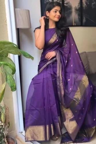 WILLFE Women's Cotton Soft Silk Jamdani Sarees With Attach Unstitched Blouse Piece (Purple) - image 4