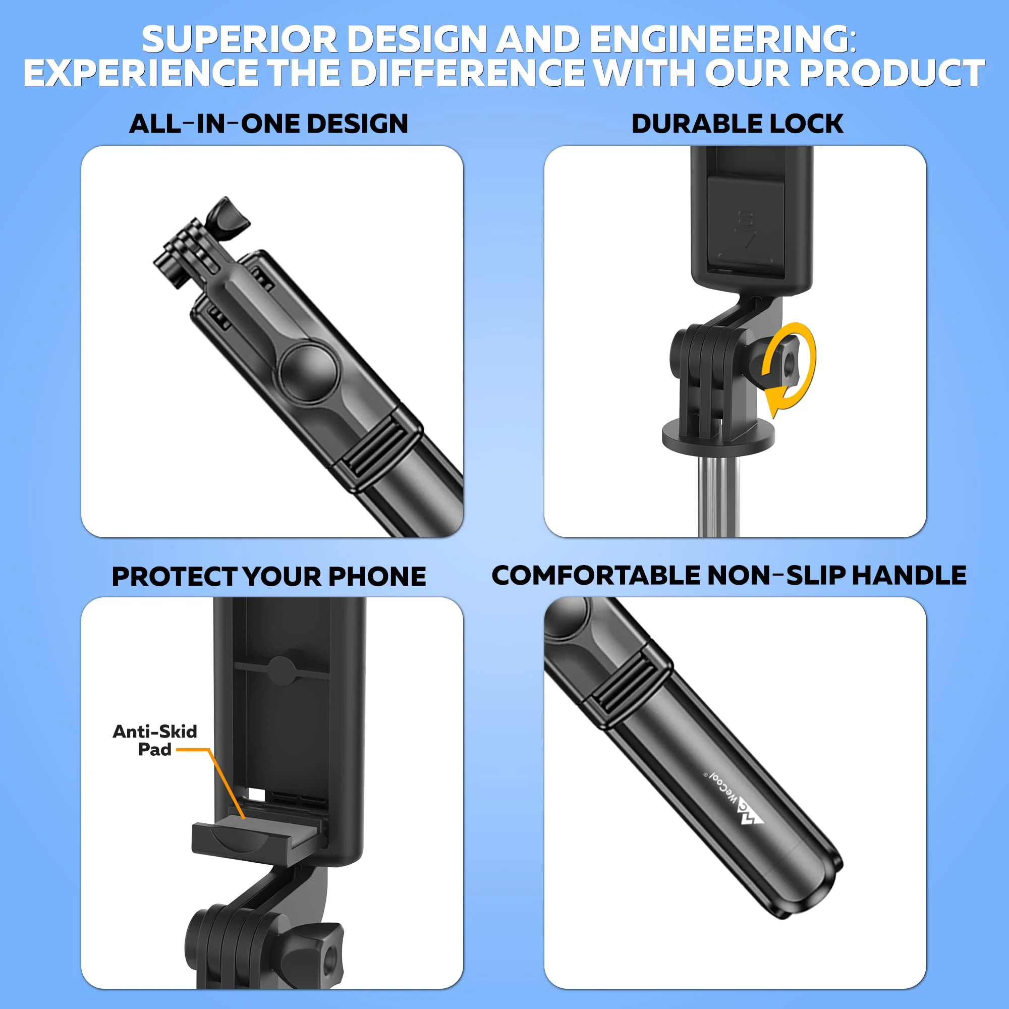 WeCool S1 Selfie Stick with Tripod Stand,Bluetooth Extendable Tripod for Mobile Phone,3-in-1Multifunctional Selfie Stick for iPhone/Mi/OnePlus/Samsung/Oppo/Vivo and All Phones - image 5