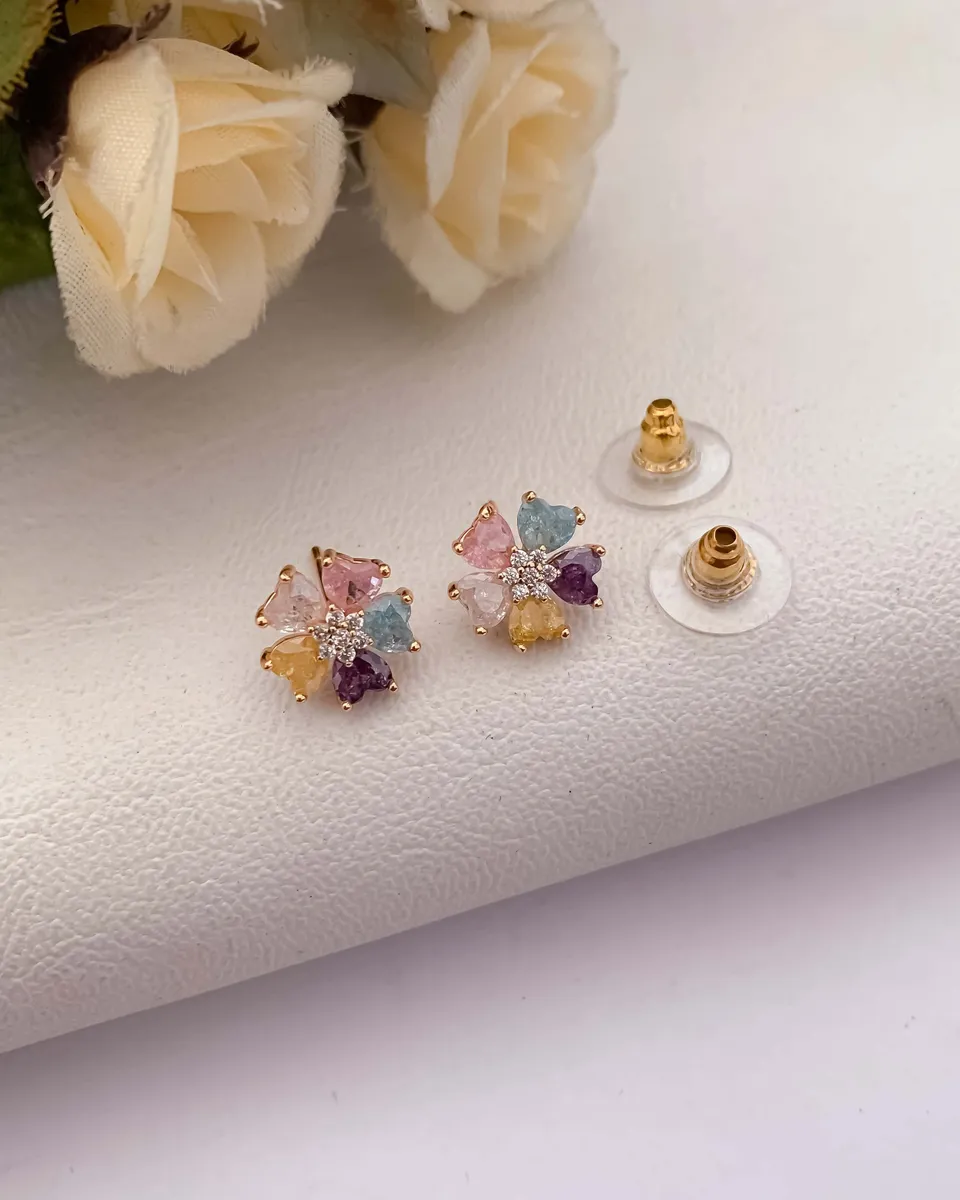 Buy 1 Get 1 Free-American Diamond Multi Color High  Rose Gold Fancy Earrings