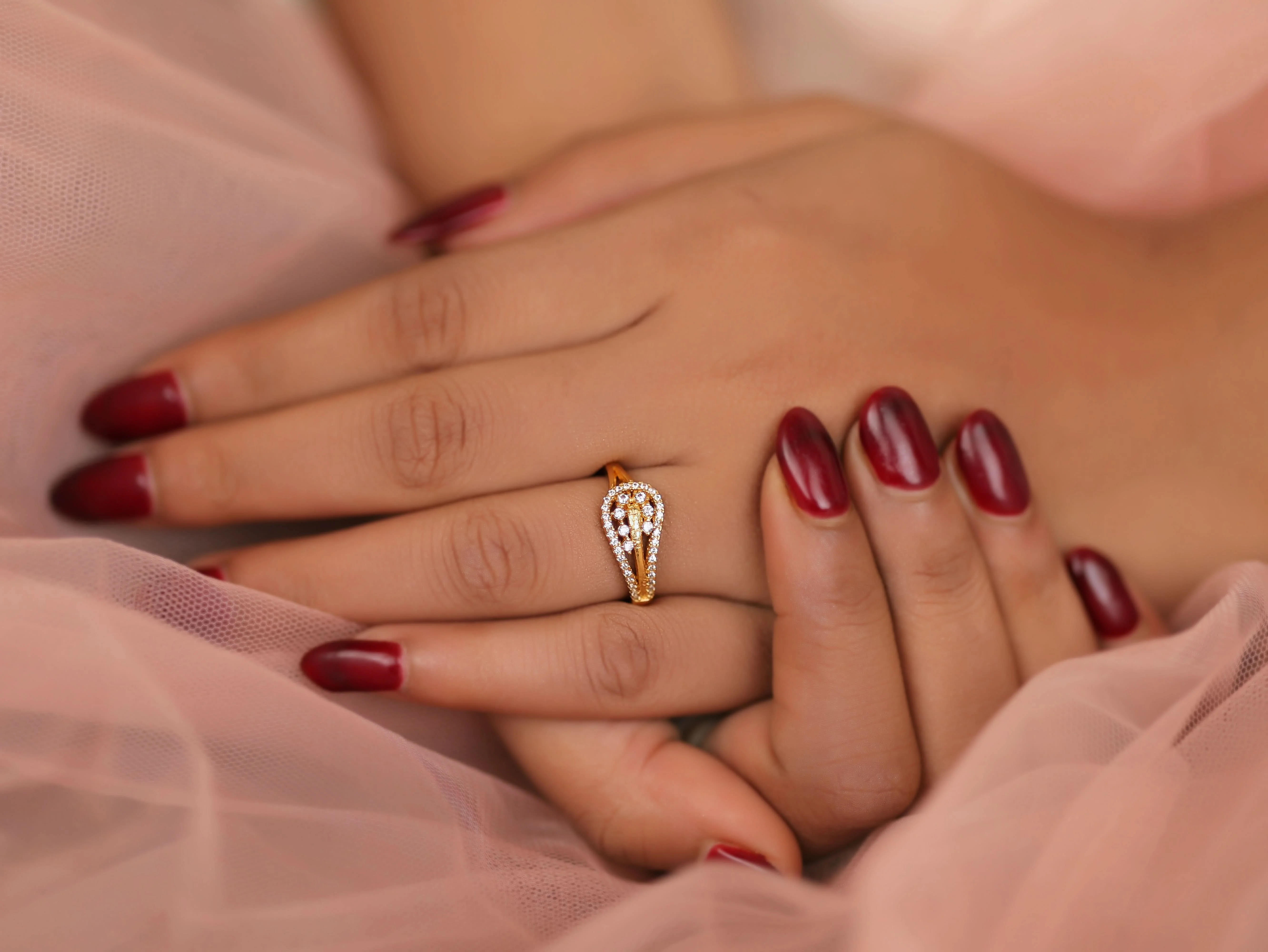 Teardrop Elegance Ring – American Diamond Statement Design
