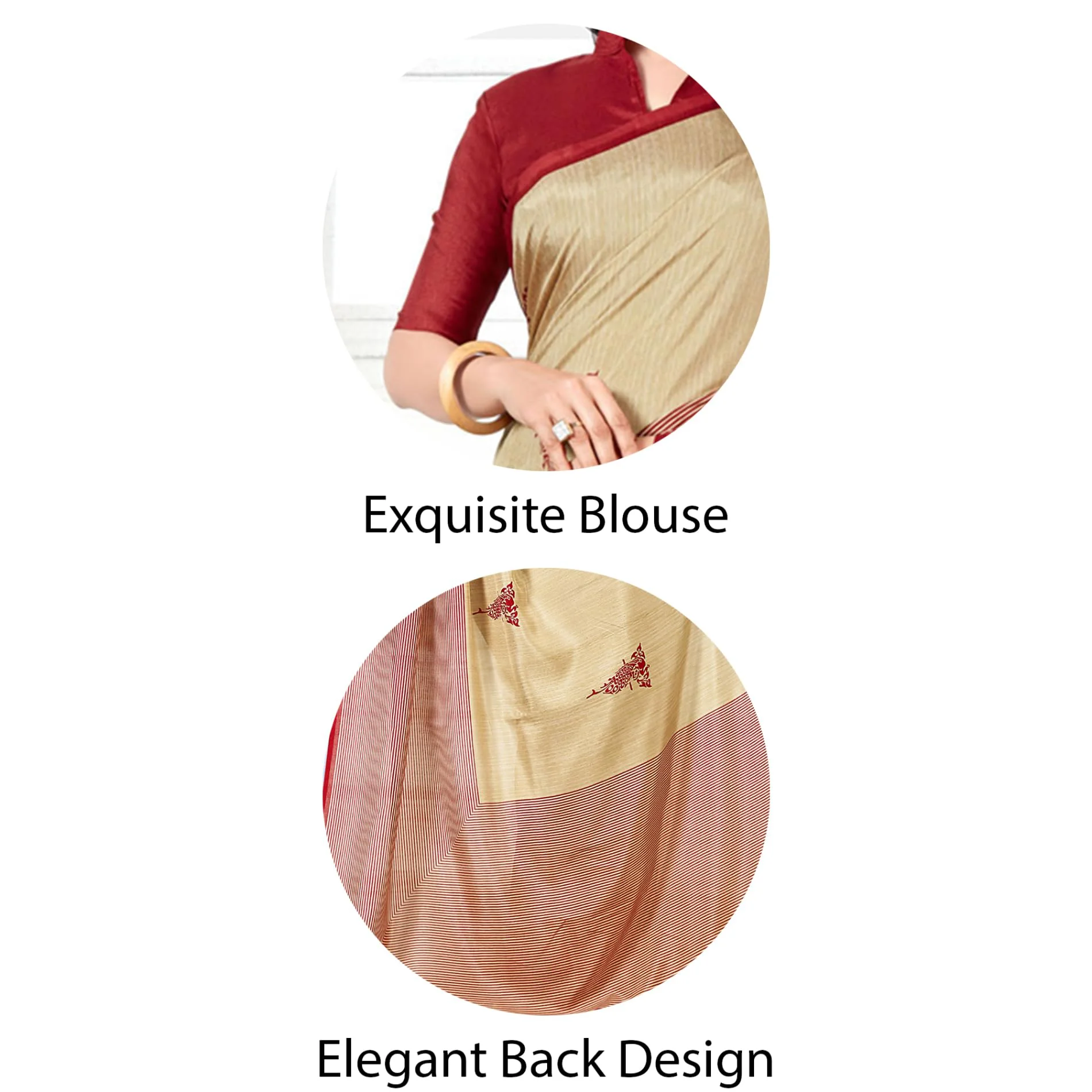 Vimla Women's Beige Malgudi Art Silk Uniform Printed Saree with Blouse (5899_Free Size, Beige) - image 4