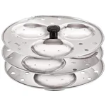 Blluex Stainless Steel Heavy Quality Idli Stand For 5 Liter above Cooker Idli Maker Makes 9 Medium Size Idlis At Once With Stand Kitchen Tool 3 Plates - Silver