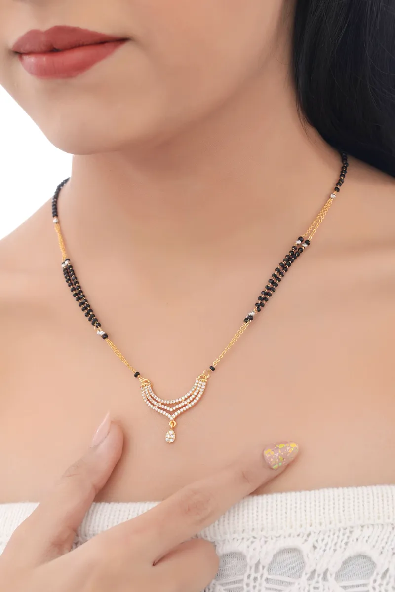 Buy 1 Get 1 Free -  American Diamond Fancy High Gold Hanging Delicate Mangalsutra