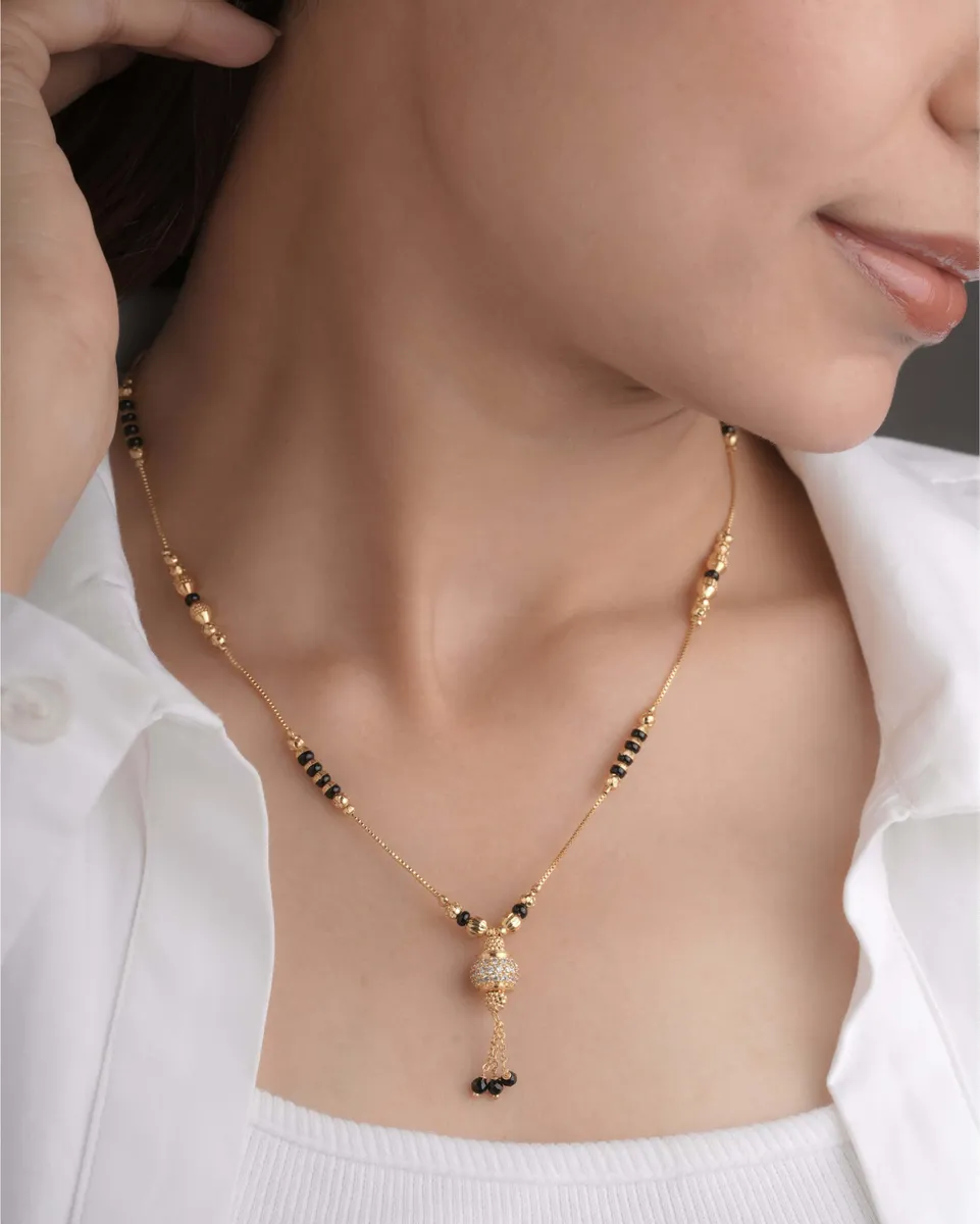 Buy 1 Get 1 Free -Classic Crystal Drop Mangalsutra with Black Bead Tassel