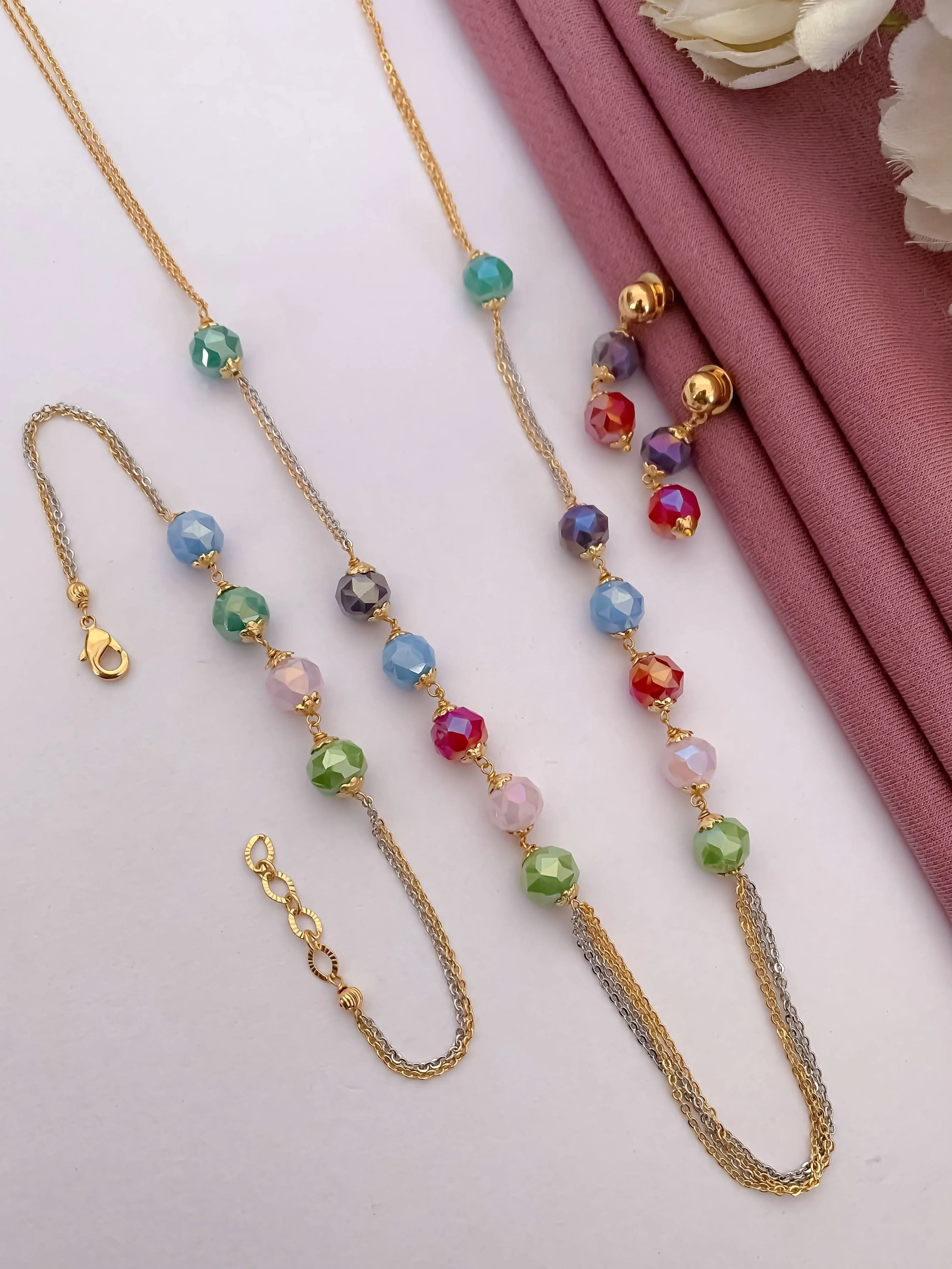 Multi colour Fancy mala Set With Bracelet
