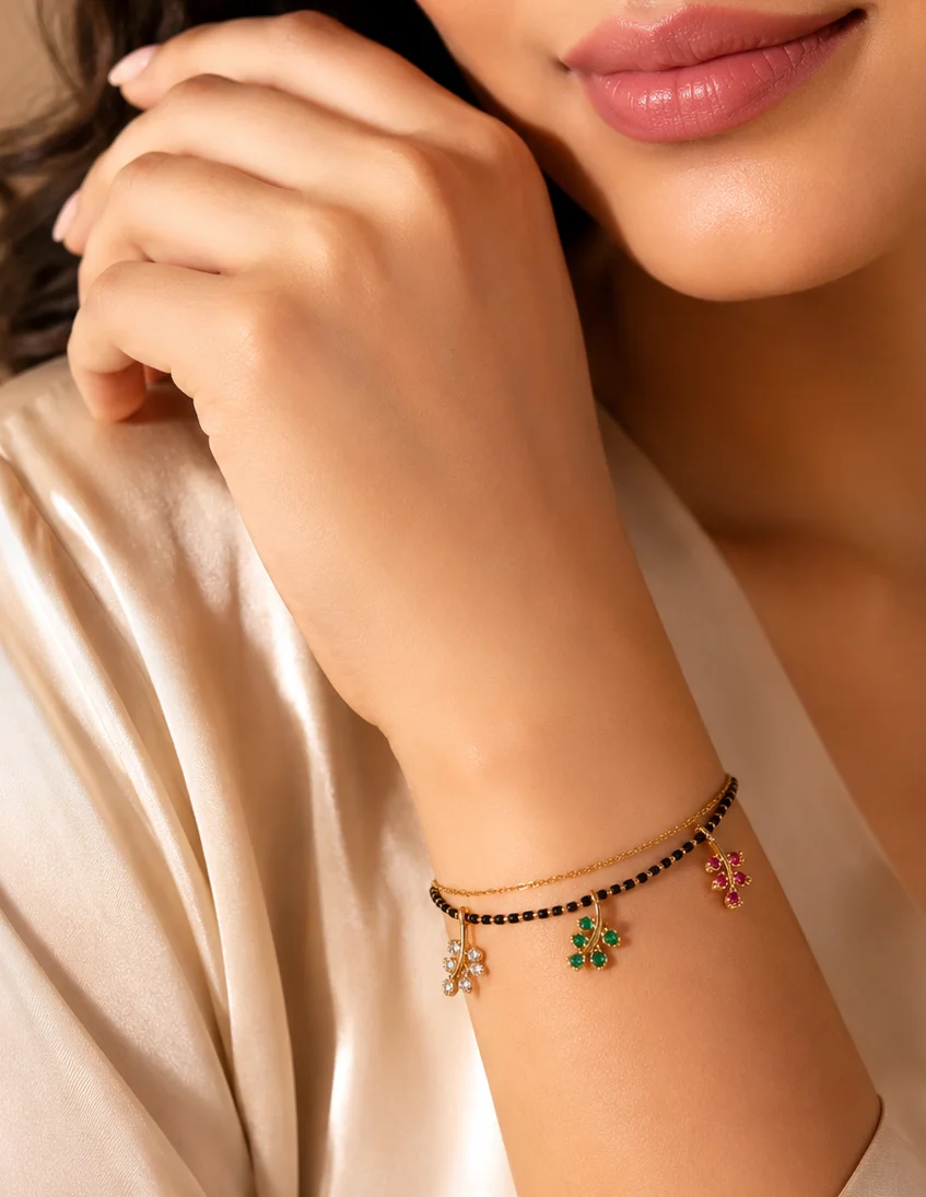 Leaf Charm Dual-Layer Mangalsutra Bracelet