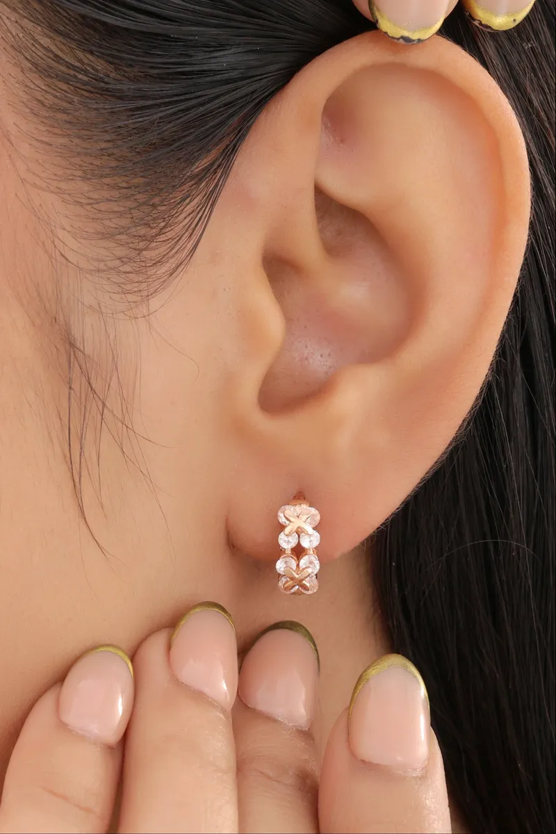 Buy 1 Get 1 Free -American Diamond Rose Gold Pleted Fancy Delicate Earrings Bali