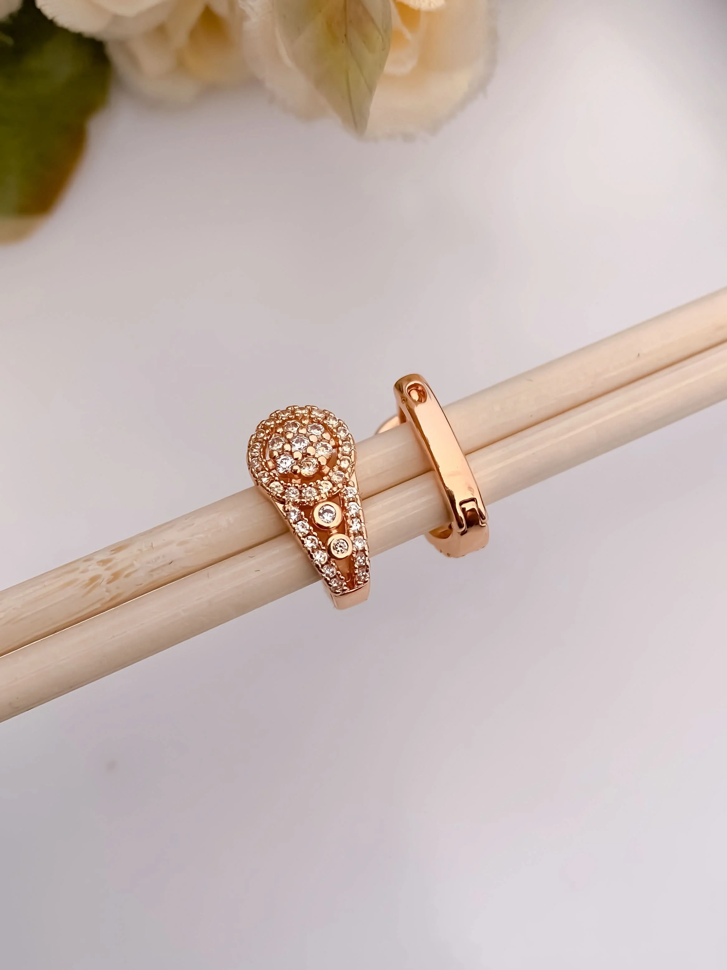 Buy 1 Get 1 Free-American Diamond Rose Gold Hoop Earrings Bali