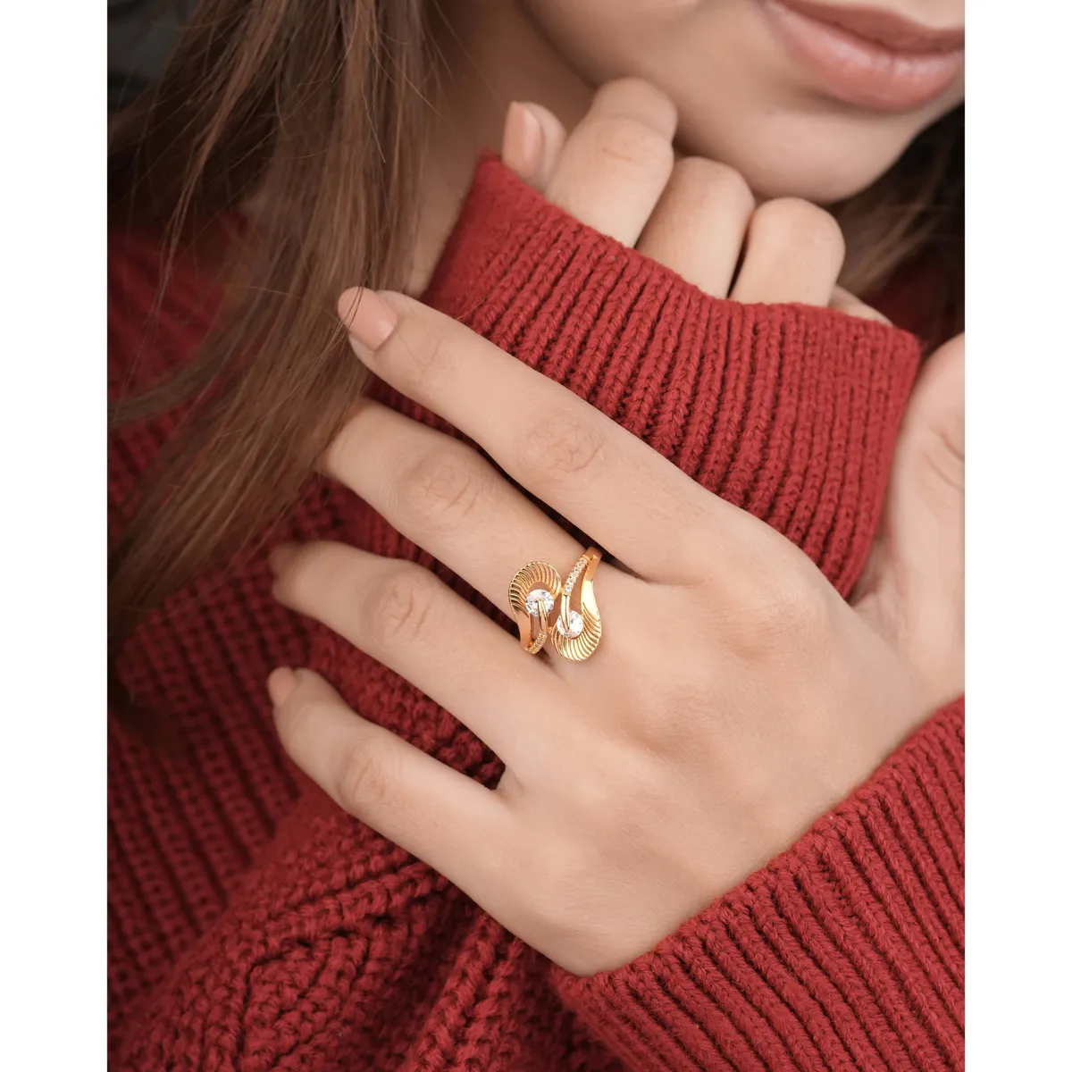 American Diamond High gold fancy delicate ring