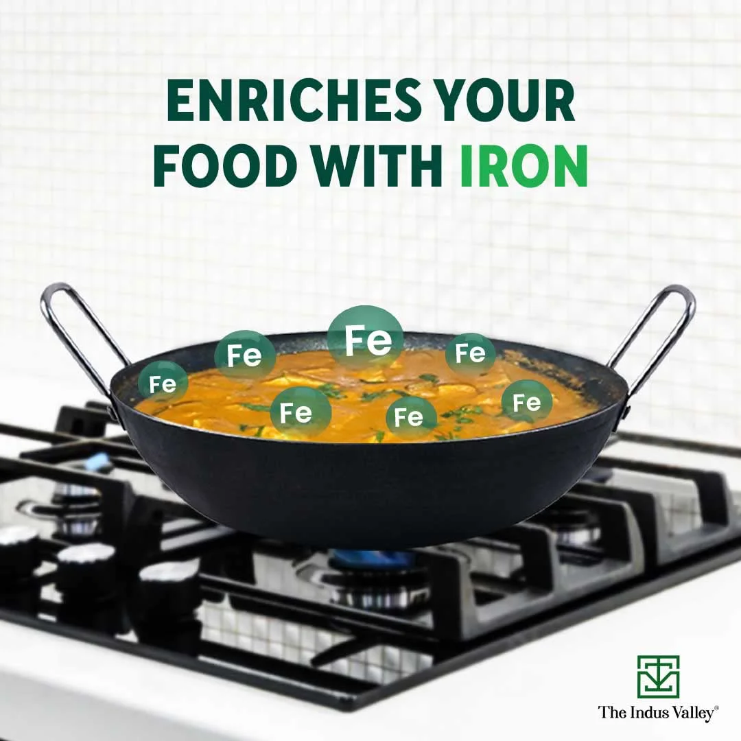 The Indus Valley Iron Kadai/Kadhai for Cooking & Deep Frying with Strong Handle | Small 8.1Inch, 1.4Ltr, 0.64kg, Gas & Induction Friendly - image 4