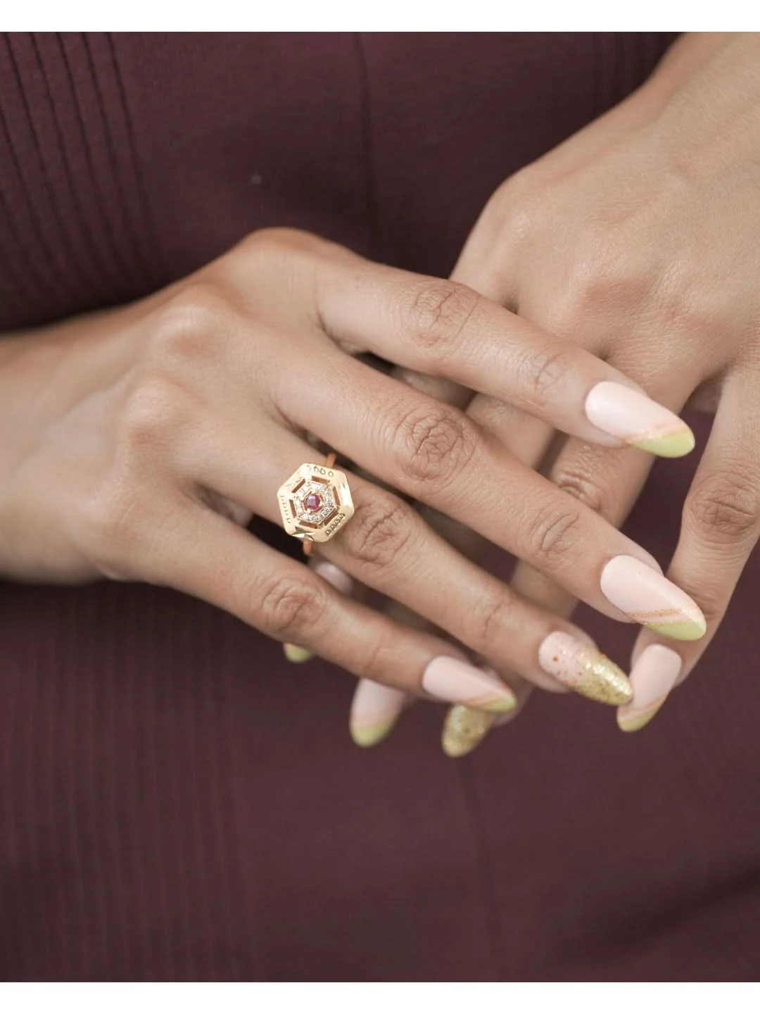 Fancy Americn Diamond Gold Plated Adjustable Ring