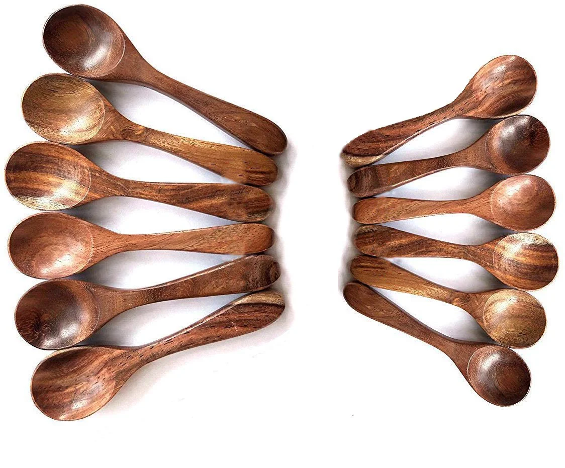 Wood Art Store Handmade Wooden teaspoons - set of 6 (5 inches) and wooden masala spoons - set of 6 ( 4 inches) - image 2